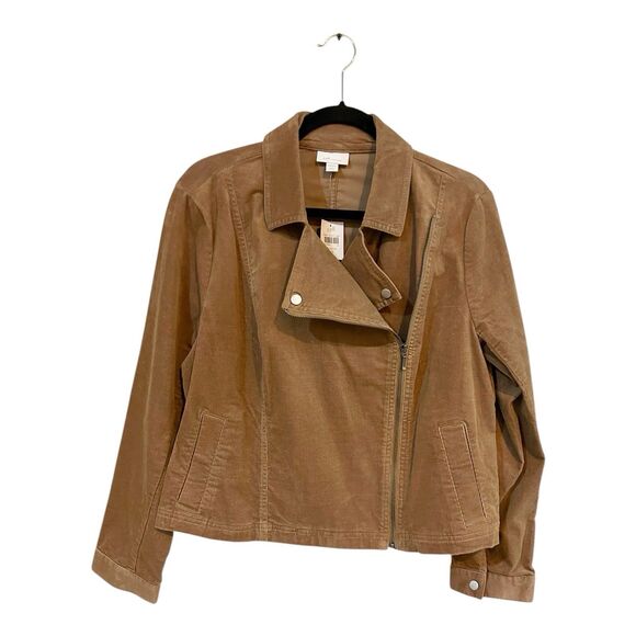 J Jill Washed Rye Brown Jacket NWT LP Petite Large Corduroy Full Zip Moto - Picture 3 of 6